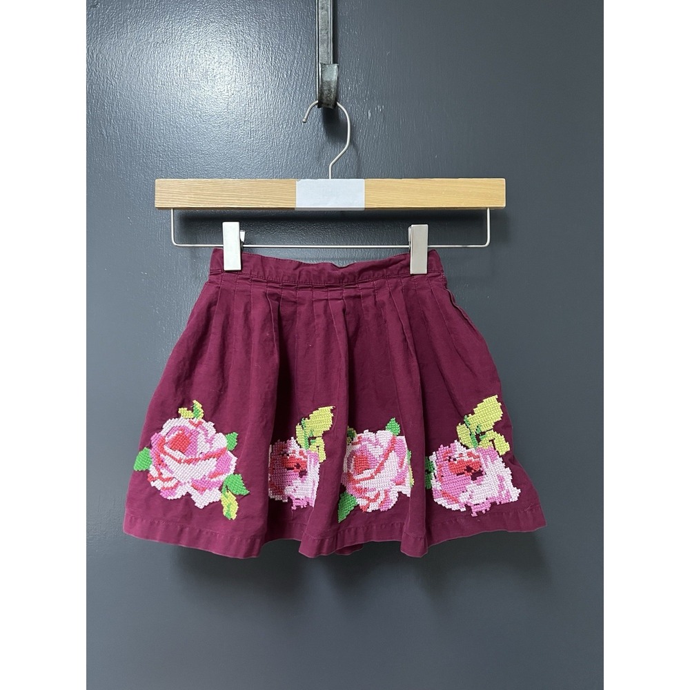 Mini Boden Sz 3-4Y Floral Maroon Purple Skirt Girls